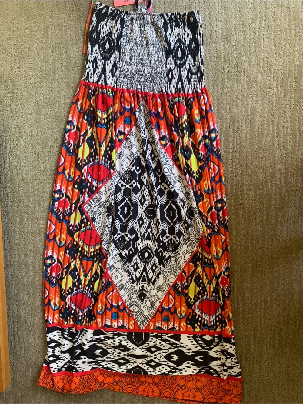 Magic Orange Multi-Pattern Maxi Dress with Optional Halter Tie, XL - Picture 2 of 5